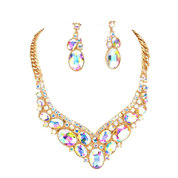 Oval Glass Crystal Evening Necklace - Madeline Love - Flyclothing LLC