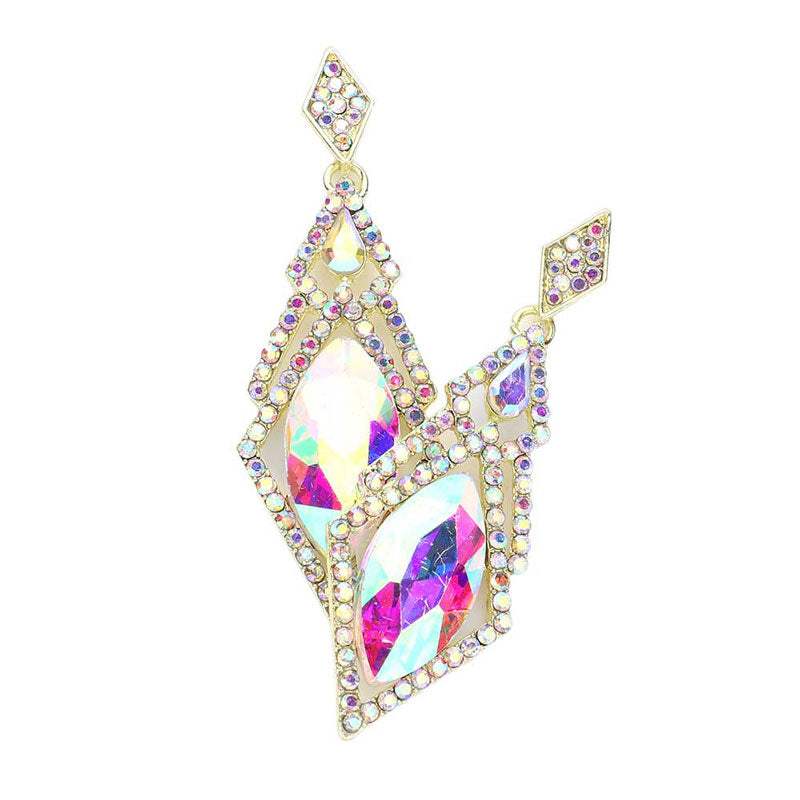 Oval Rhinestone Accented Dangle Evening Earrings - Madeline Love - Flyclothing LLC