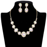 Oval Stone Accented Rhinestone Trimmed Necklace - Madeline Love - Flyclothing LLC