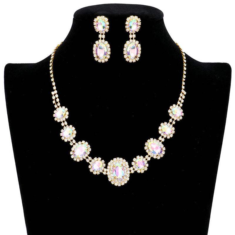 Oval Stone Accented Rhinestone Trimmed Necklace - Madeline Love - Flyclothing LLC
