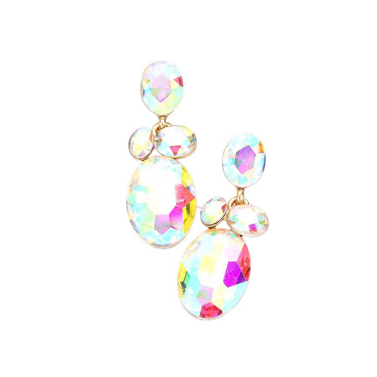Oval Stone Link Dangle Evening Earrings - Madeline Love - Flyclothing LLC