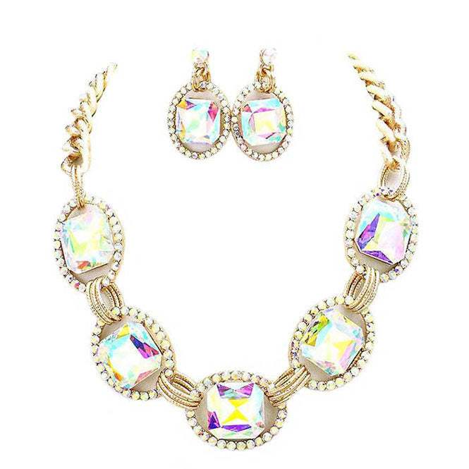 Pave Trim Glass Crystal Link Necklace - Madeline Love - Flyclothing LLC
