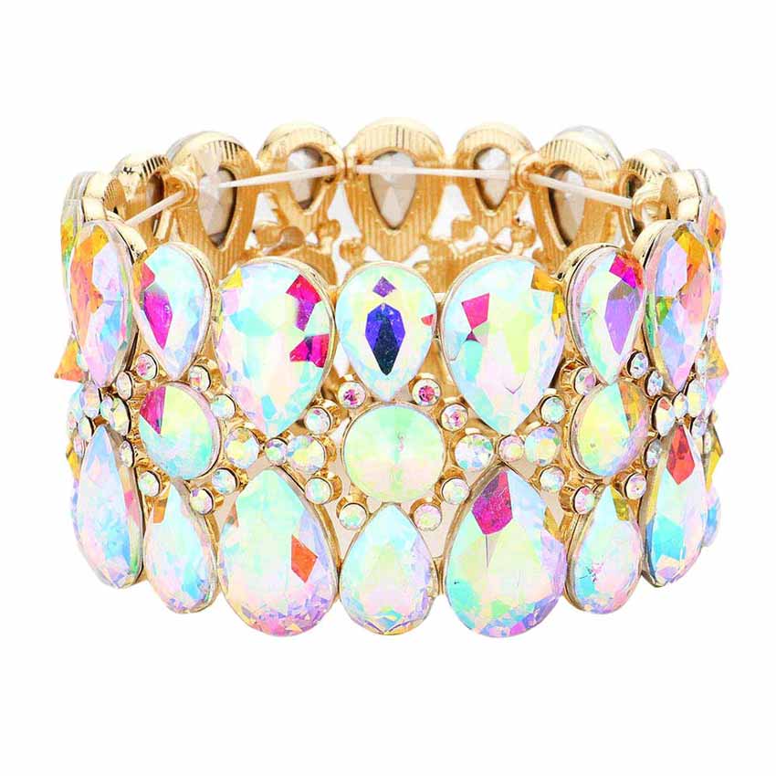 Pear Crystal Floral Rhinestone Stretch Evening Bracelet - Madeline Love - Flyclothing LLC