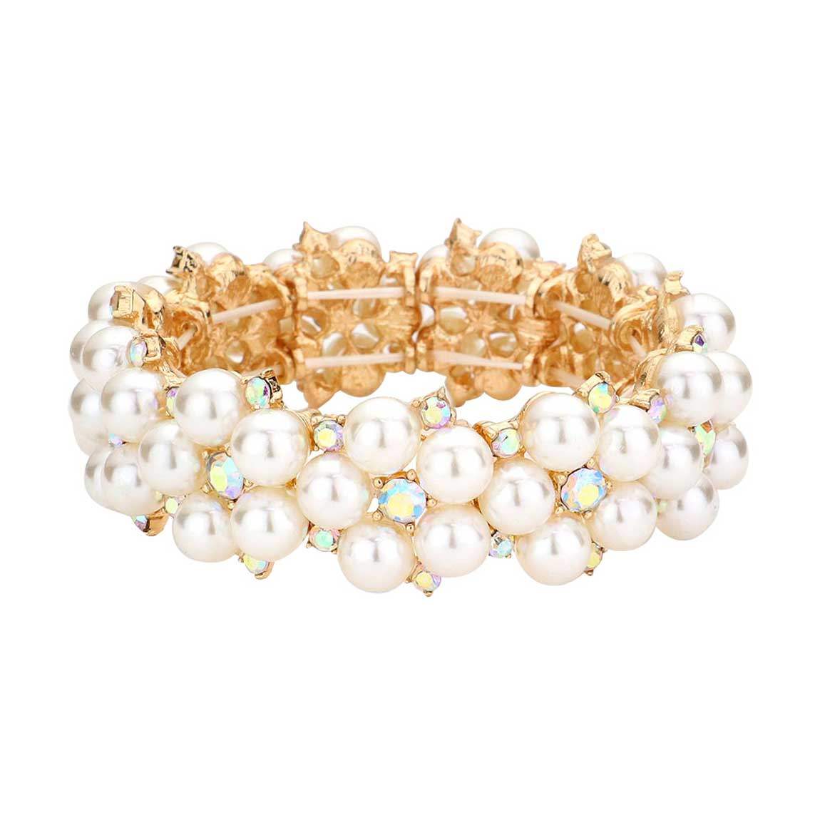 Pearl Flower Cluster Link Stretch Bracelet - Madeline Love - Flyclothing LLC