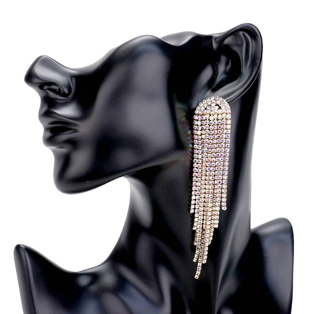 Rhinestone Fringe Drop Evening Earrings - Madeline Love - Flyclothing LLC