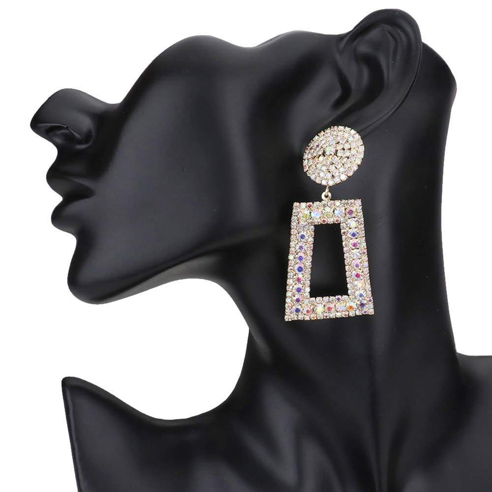 Rhinestone Pave Open Rectangle Dangle Evening Earrings - Madeline Love - Flyclothing LLC