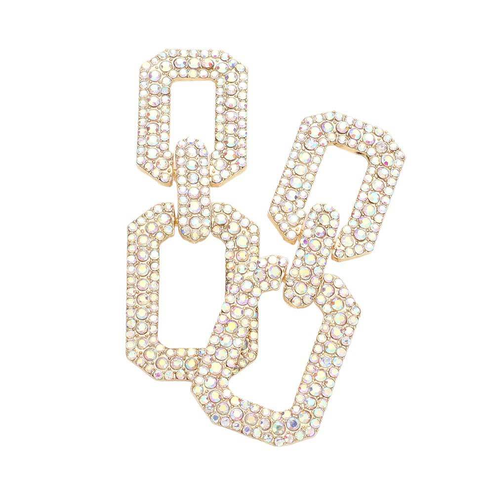 Rhinestone Paved Open Square Link Evening Earrings - Madeline Love - Flyclothing LLC