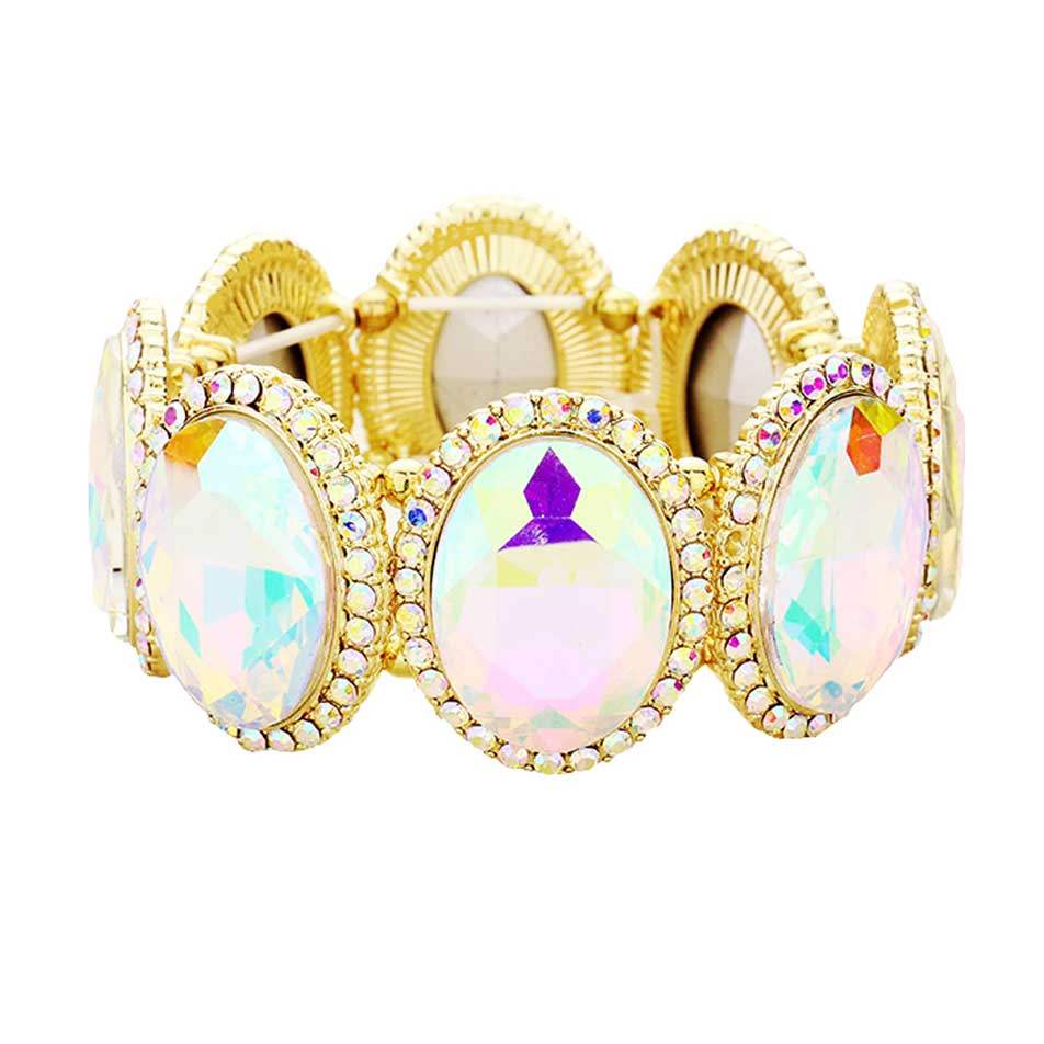 Rhinestone Trim Oval Crystal Stretch Evening Bracelet - Madeline Love - Flyclothing LLC