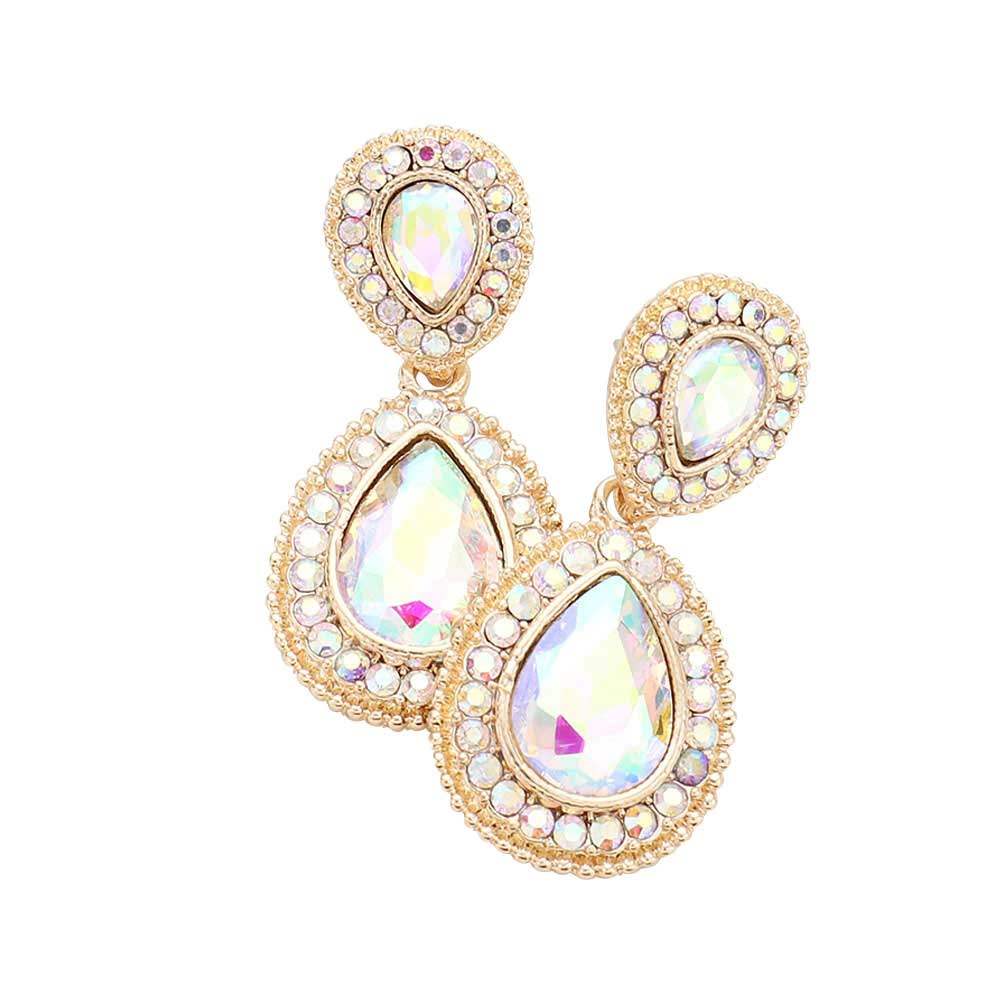 Rhinestone Trim Teardrop Evening Earrings - Madeline Love - Flyclothing LLC