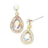 Rhinestone Trim Teardrop Stone Dangle Evening Earrings - Madeline Love - Flyclothing LLC