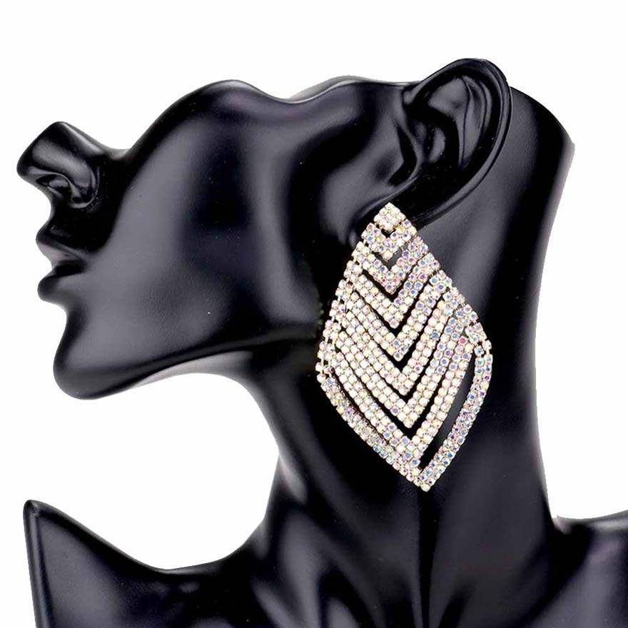 Rhinestone V Shape Rhombus Evening Earrings - Madeline Love - Flyclothing LLC