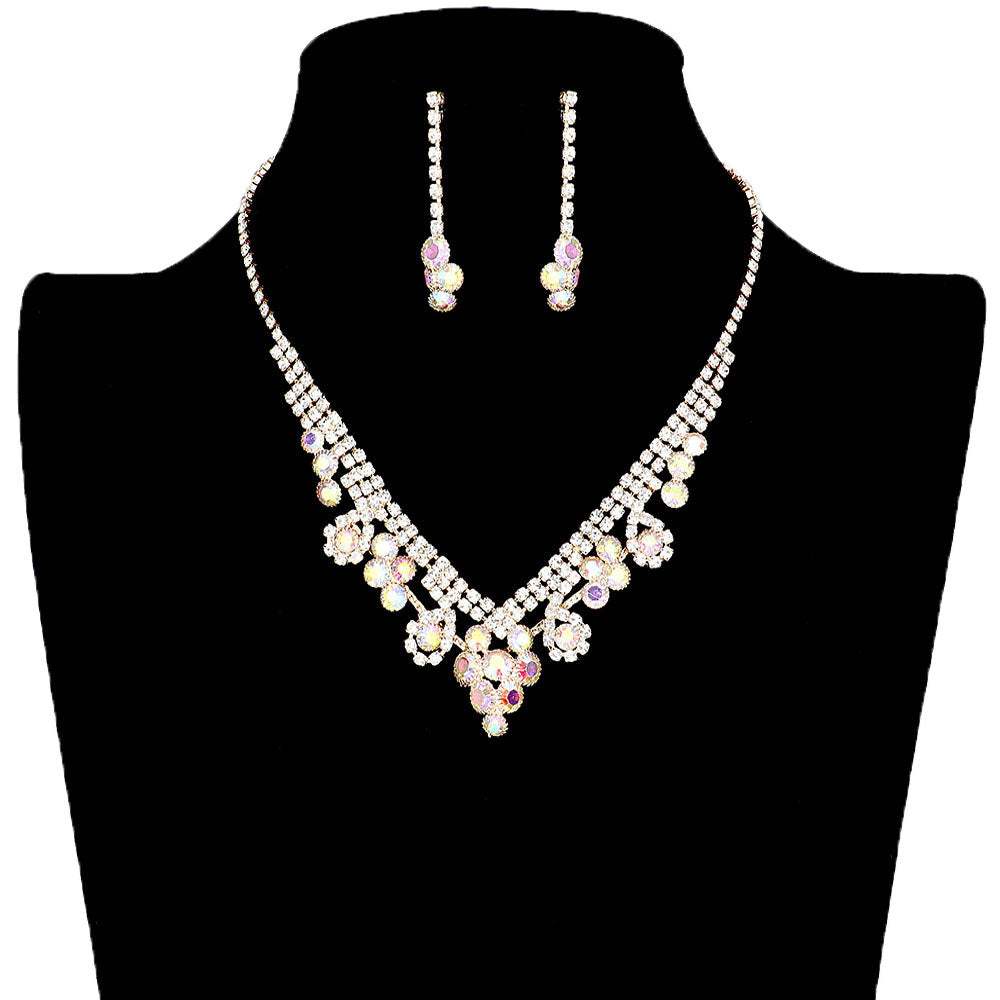 Round Crystal Rhinestone Collar Necklace Earring Set - Madeline Love - Flyclothing LLC