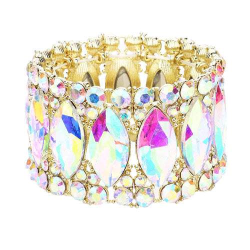 Round Marquise Stone Cluster Stretch Evening Bracelet - Madeline Love - Flyclothing LLC