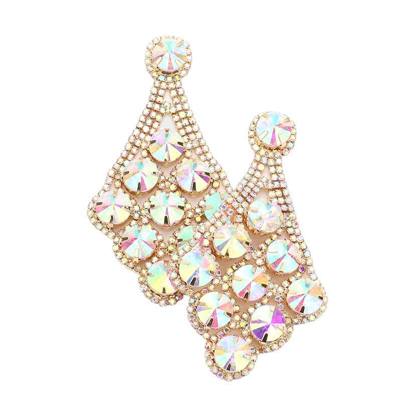 Round Stone Accented Dangle Evening Earrings - Madeline Love - Flyclothing LLC