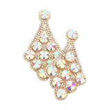 Round Stone Accented Dangle Evening Earrings - Madeline Love - Flyclothing LLC