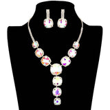Round Stone Accented Evening Necklace Earring Set - Madeline Love - Flyclothing LLC