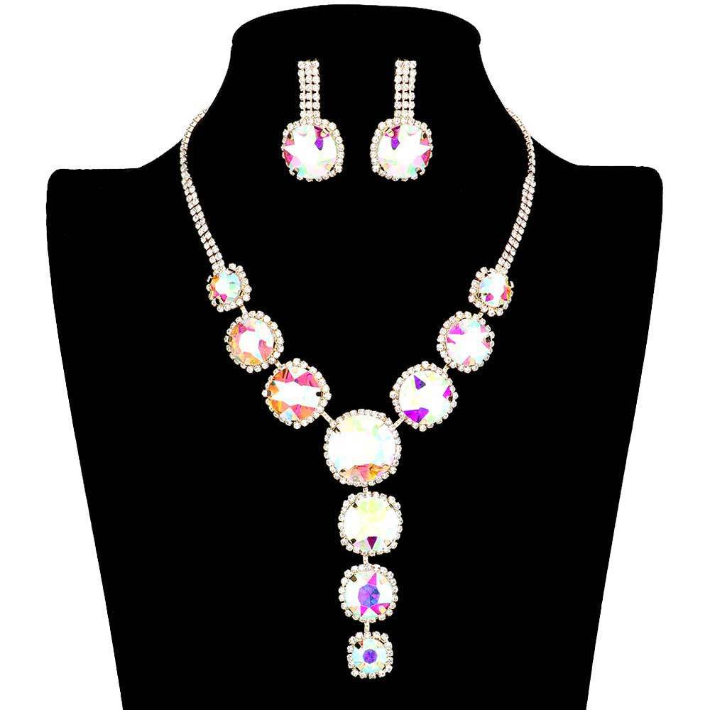 Round Stone Accented Evening Necklace Earring Set - Madeline Love - Flyclothing LLC