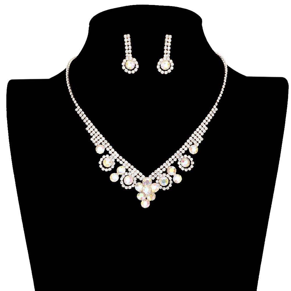Round Stone Flower Accented Rhinestone Pave Necklace - Madeline Love - Flyclothing LLC