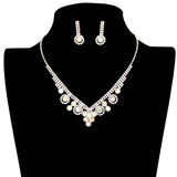 Round Stone Flower Accented Rhinestone Pave Necklace - Madeline Love - Flyclothing LLC