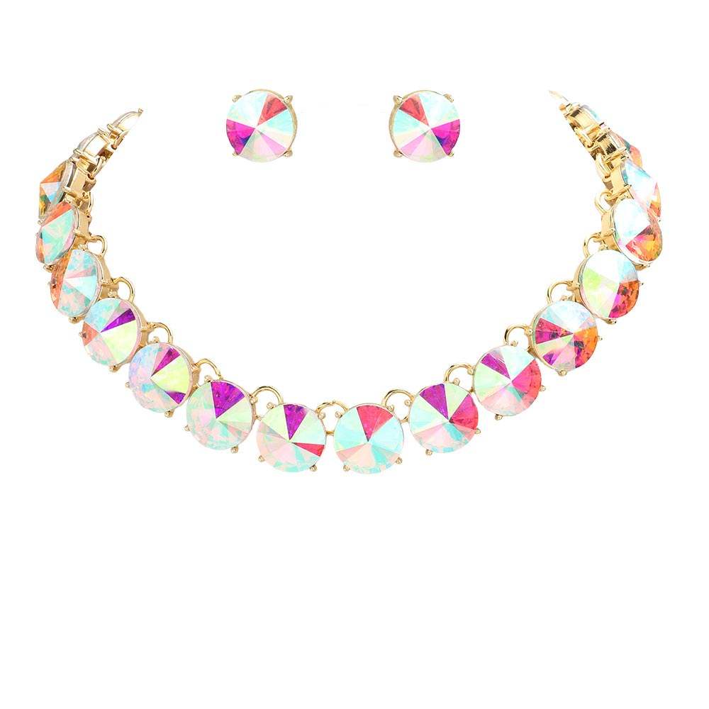 Round Stone Link Evening Necklace Earring Set - Madeline Love - Flyclothing LLC