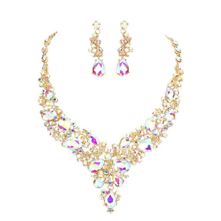 Round Teardrop Stone Accented Evening Necklace - Madeline Love - Flyclothing LLC