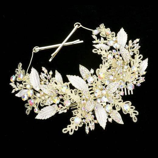 Stone Embellished Leaf Cluster Bun Wrap Headpiece - Madeline Love - Flyclothing LLC