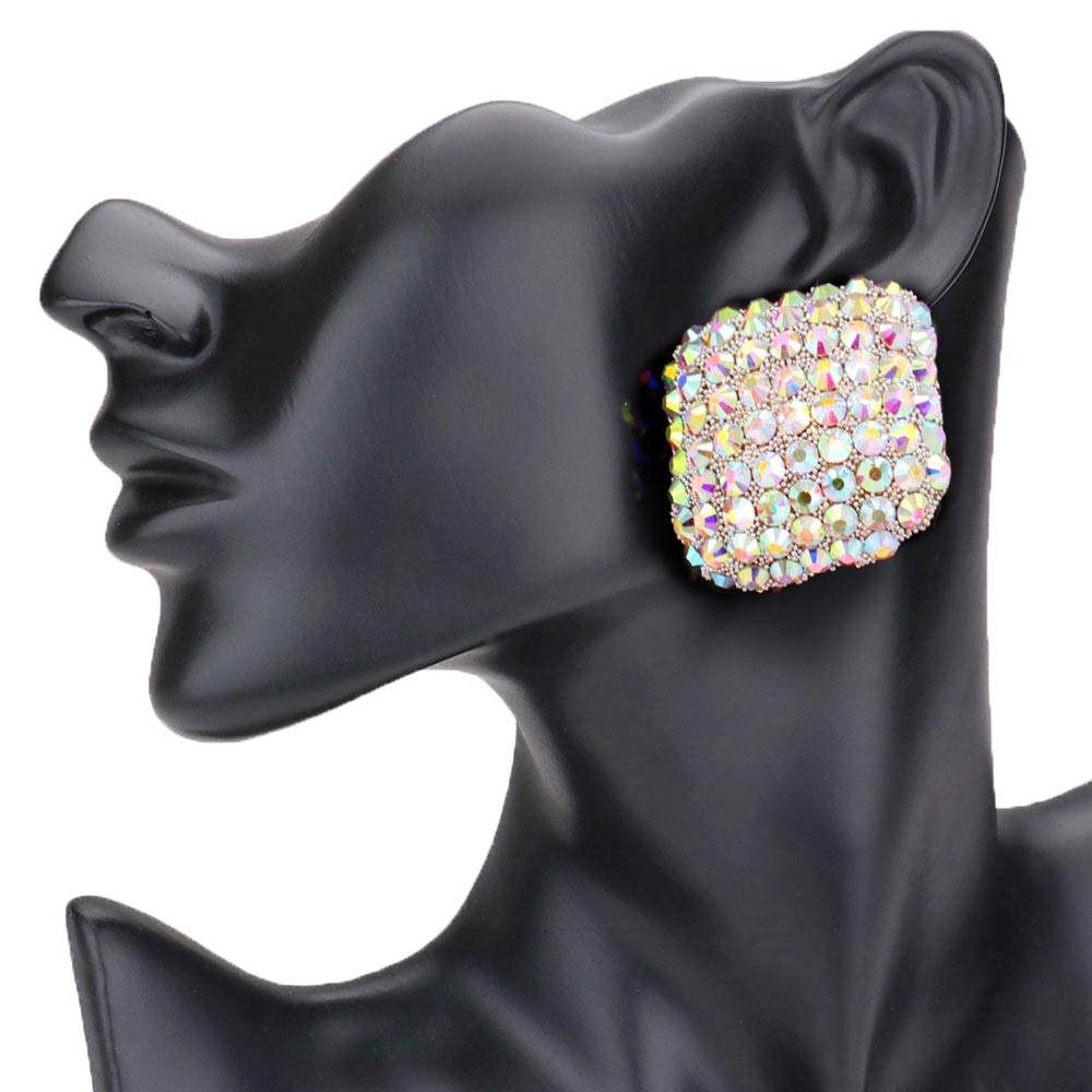 Stone Embellished Rhombus Earrings - Madeline Love - Flyclothing LLC