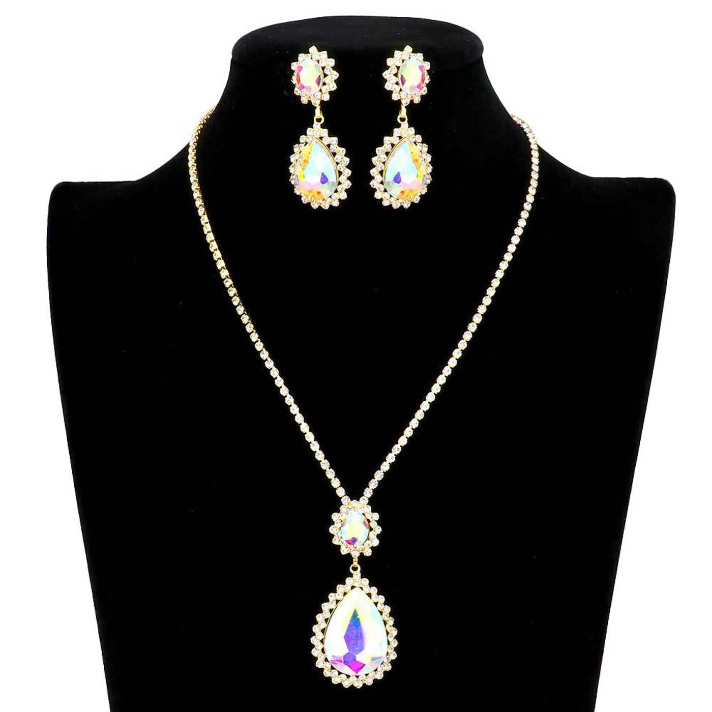 Teardrop Accented Rhinestone Necklace - Madeline Love - Flyclothing LLC
