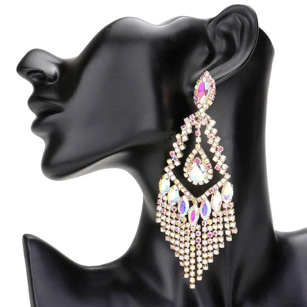 Teardrop Crystal Rhinestone Chandelier Evening Earrings - Madeline Love - Flyclothing LLC