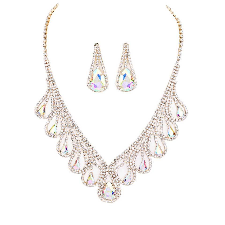 Teardrop Crystal Rhinestone Collar Necklace - Madeline Love - Flyclothing LLC