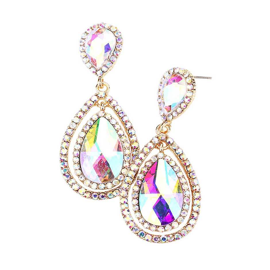 Teardrop Crystal Rhinestone Dangle Evening Earrings - Madeline Love - Flyclothing LLC