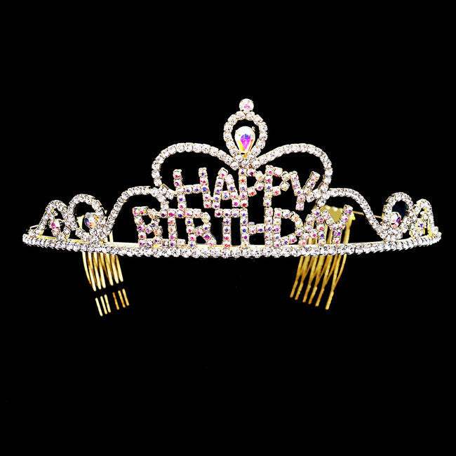 Teardrop Crystal Rhinestone Happy Birthday Tiara - Madeline Love - Flyclothing LLC