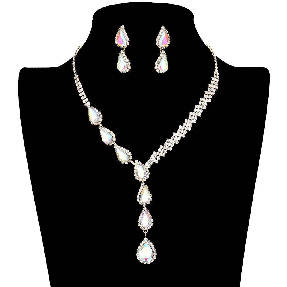 Teardrop Crystal Rhinestone Necklace Earring Set - Madeline Love - Flyclothing LLC