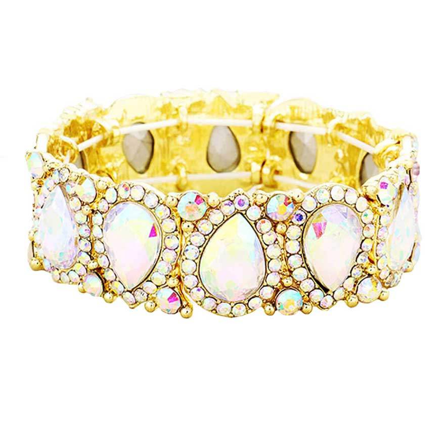 Teardrop Rhinestone Trim Stretch Evening Bracelet - Madeline Love - Flyclothing LLC