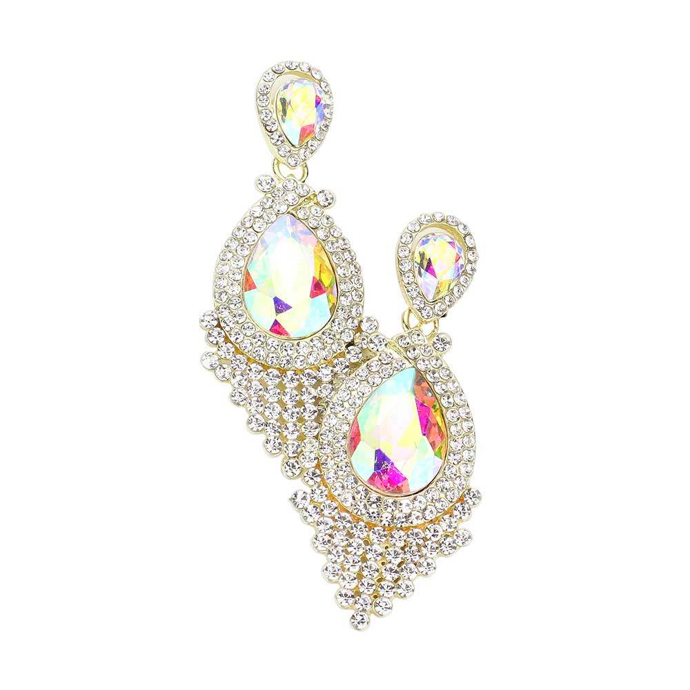 Teardrop Stone Accented Dangle Evening Earrings - Madeline Love - Flyclothing LLC