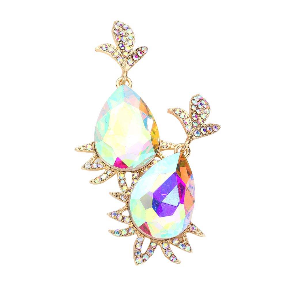 Teardrop Stone Accented Dangle Evening Earrings - Madeline Love - Flyclothing LLC