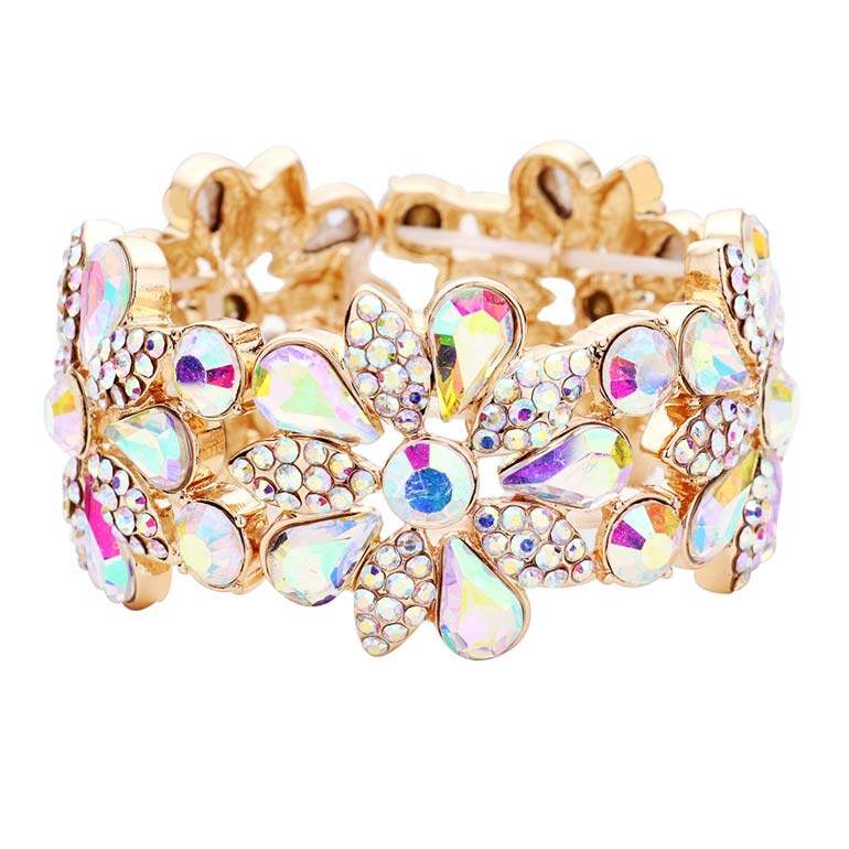Teardrop Stone Accented Flower Stretch Evening Bracelet - Madeline Love - Flyclothing LLC
