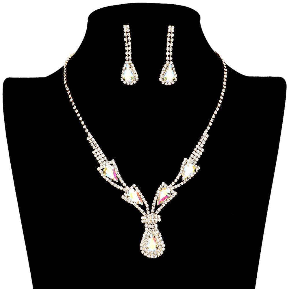 Teardrop Stone Accented Rhinestone Jewelry Set - Madeline Love - Flyclothing LLC