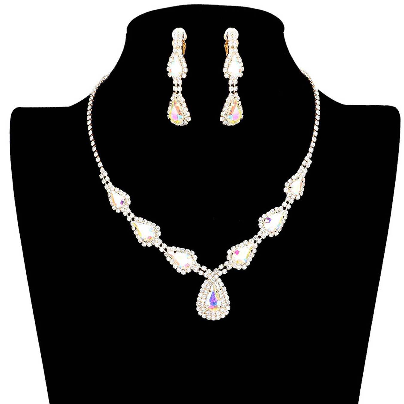 Teardrop Stone Accented Rhinestone Pave Necklace - Madeline Love - Flyclothing LLC
