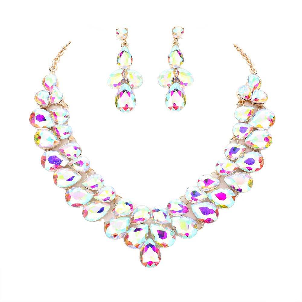 Teardrop Stone Cluster Evening Necklace - Madeline Love - Flyclothing LLC