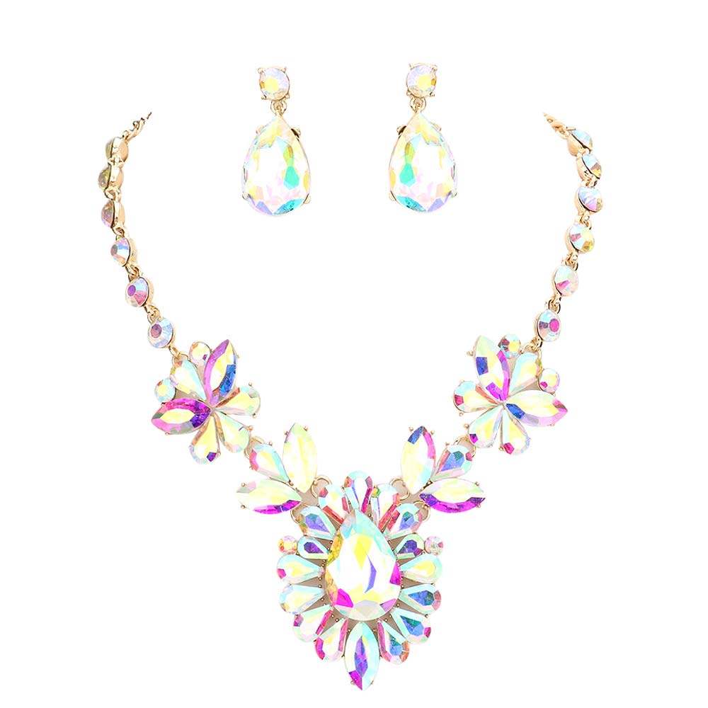 Teardrop Stone Cluster Evening Necklace - Madeline Love - Flyclothing LLC