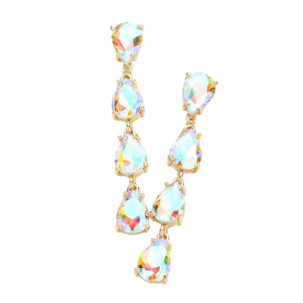 Teardrop Stone Link Dangle Evening Earrings - Madeline Love - Flyclothing LLC