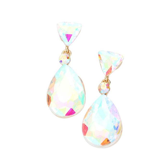 Triangle Round Teardrop Stone Link Dangle Evening Earrings - Madeline Love - Flyclothing LLC