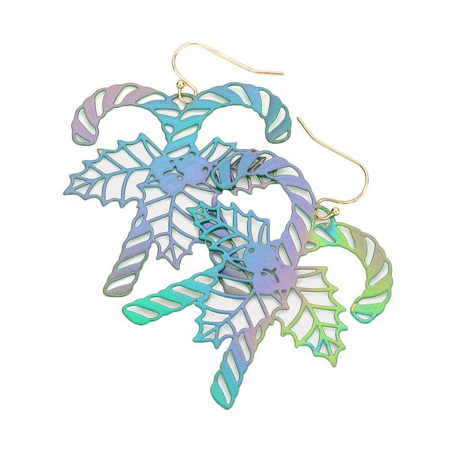 Christmas Cane Metal Cutout Dangle Earrings - Madeline Love - Flyclothing LLC