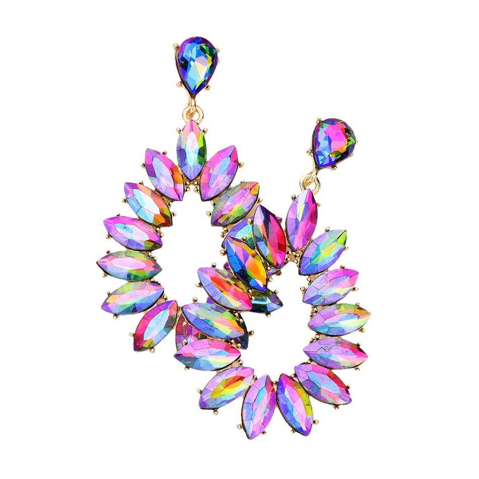Marquise Stone Cluster Open Teardrop Dangle Evening Earring - Madeline Love - Flyclothing LLC