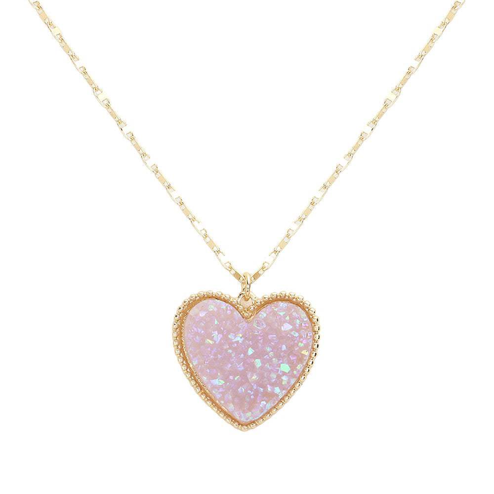 Druzy Heart Pendant Necklace - Madeline Love - Flyclothing LLC