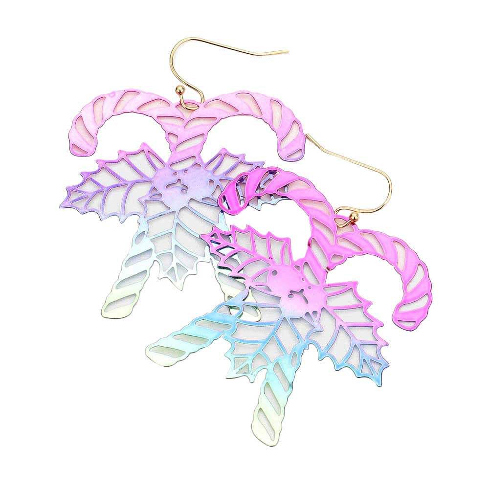 Christmas Cane Metal Cutout Dangle Earrings - Madeline Love - Flyclothing LLC