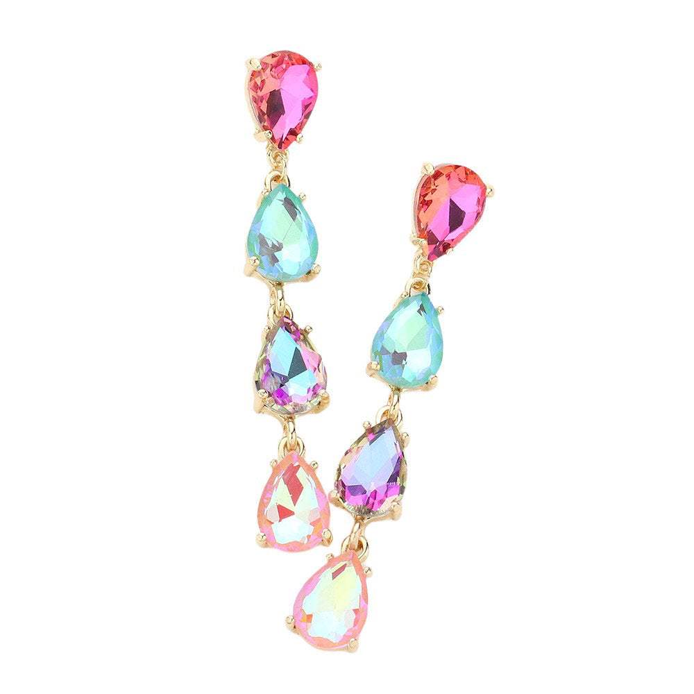 Teardrop Stone Link Dangle Evening Earrings - Madeline Love - Flyclothing LLC