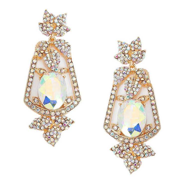 Oval Crystal Rhinestone Leaf Evening Earrings - Madeline Love - Flyclothing LLC