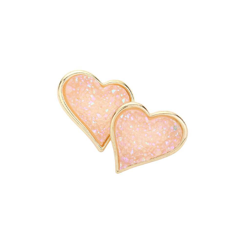 Druzy Heart Stud Earrings - Madeline Love - Flyclothing LLC